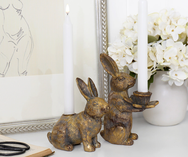 Johann the Rabbit Gold Candle Holder