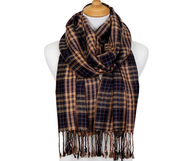 Peta Navy & Tan Tartan Scarf