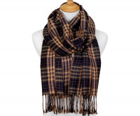 Peta Navy & Tan Tartan Scarf