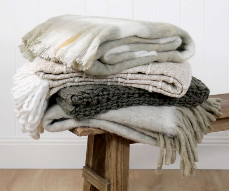 Darby Oatmeal Wool Blend Throw Blanket