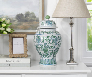 Large Orleans Parrots Green Ginger Jar