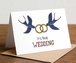 Blue Swallows Wedding Card