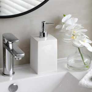 Charlie White Soap Dispenser - Square, shown as a standalone product for clear identification