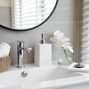 Charlie White Soap Dispenser - Square, highlighting the product's distinctive form and defining design