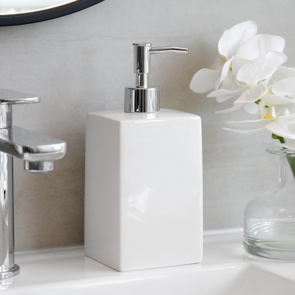Charlie White Soap Dispenser - Square, decorative tableware