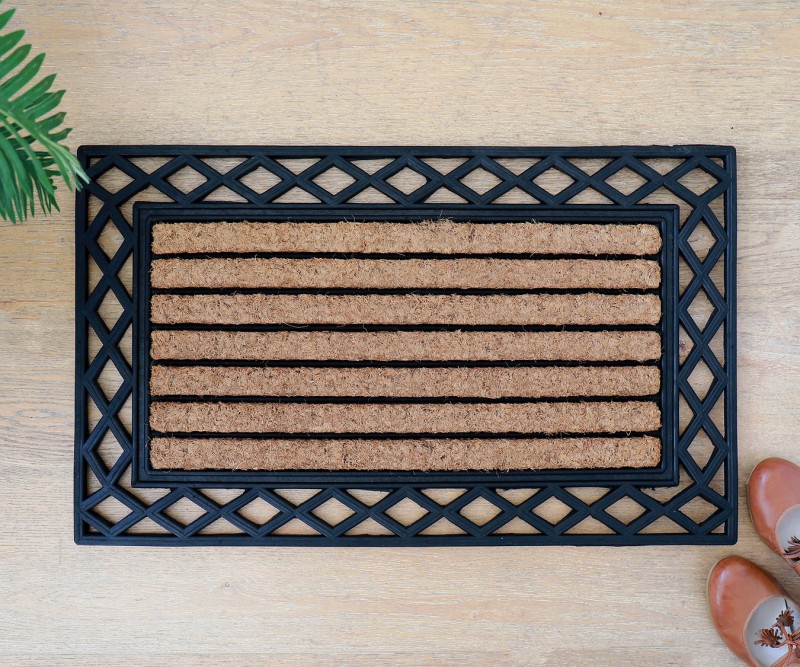 Clarence Ribbed Coir & Rubber Doormat with Diamond Border