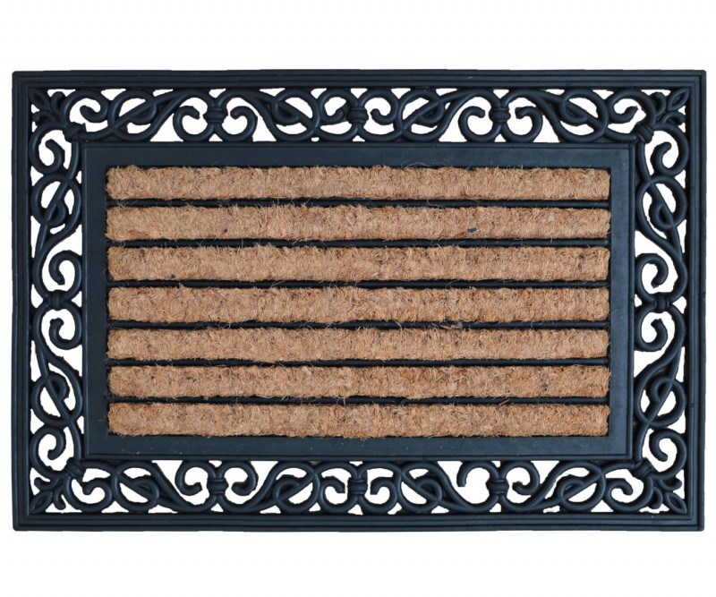 Albany Ribbed Coir & Rubber Doormat with Scroll Border 60x40cm