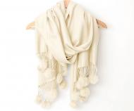 Ascot Cashmere Scarf Pom Pom - Ivory