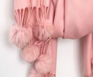 Ascot Cashmere Scarf Pom Pom - Pink