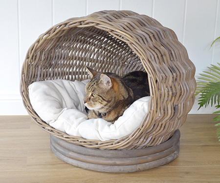 Round Ball Pet Bed Antique Grey Cane