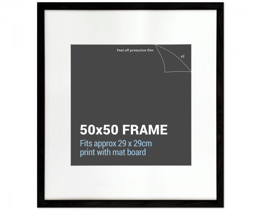 50x50cm Square Black Picture Frame with Mat Board