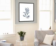 Indigo Leaves II Blue Watercolour Wall Art Framed