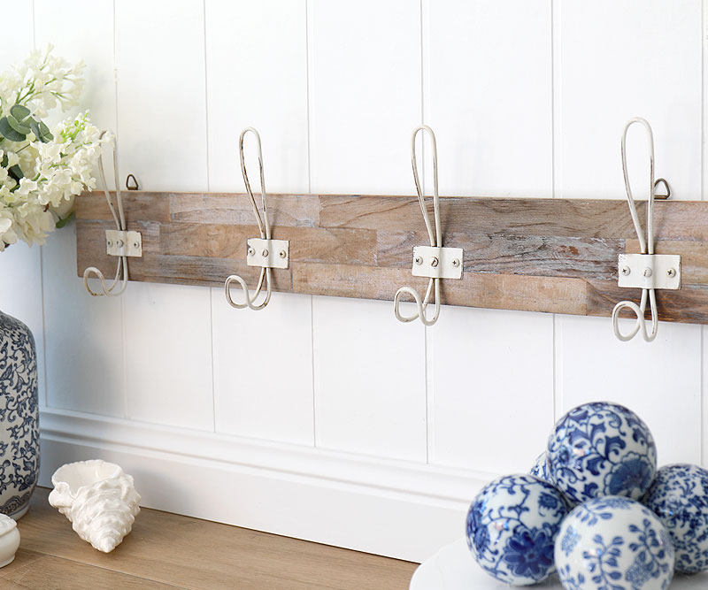 Whitewash 4-Hook Recycled Teak Coat Rack