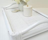 Raffles White Rattan Tray Large