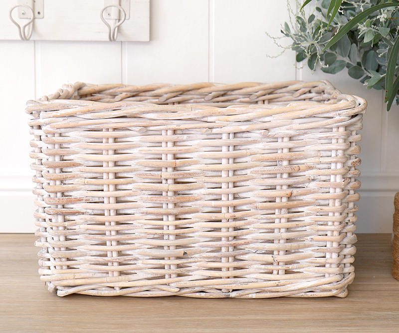 Brook Rattan Storage Basket Whitewash 30cm