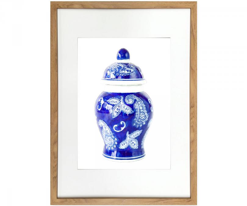 A2 Ginger Jar Print - Pascal Blue & White Framed Print