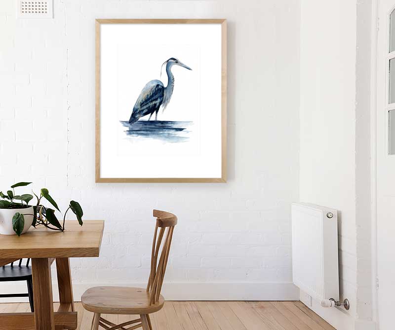 Large Azure Blue Heron II Art Print Framed