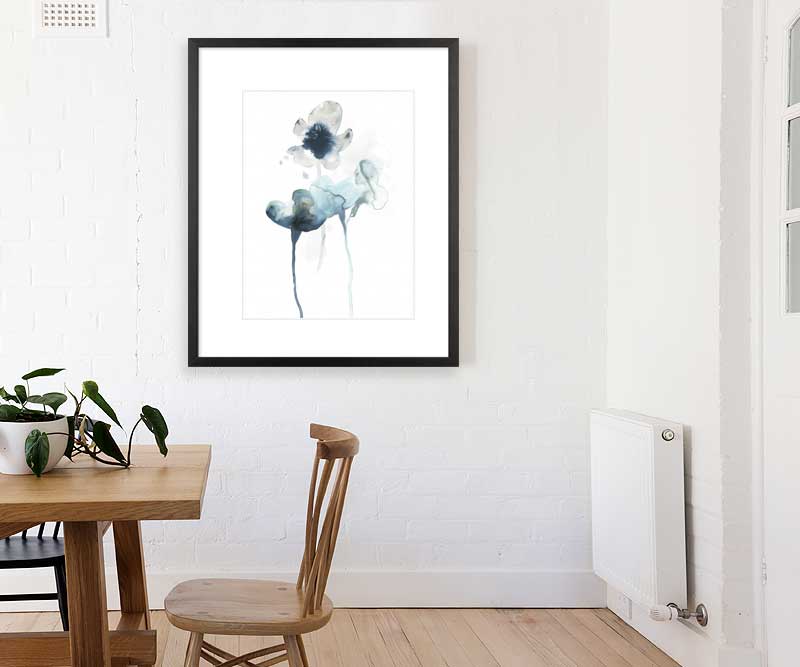 Large Indigo Midnight Blooms II Art Print Framed