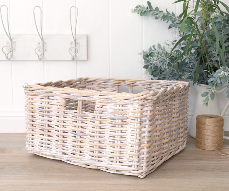 River Rattan Storage Basket Whitewash 44cm