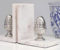 Set 2 Trinity Silver Acorn & Marble Bookends Set 2