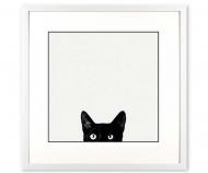 'Curiosity' Black Cat Art Print Framed