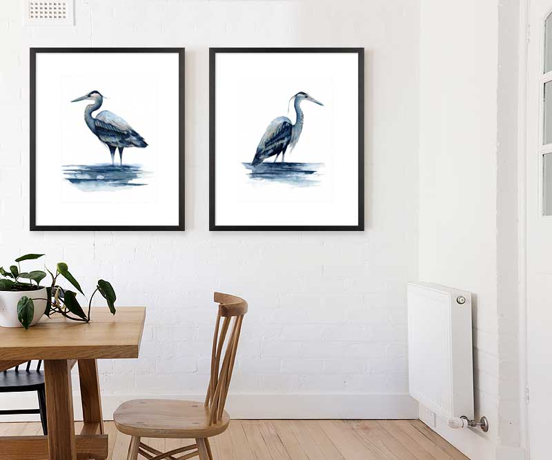 Azure Blue Heron II Art Print Framed