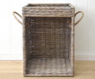 Log Basket Side Table - Wood Basket Cane Lamp Table