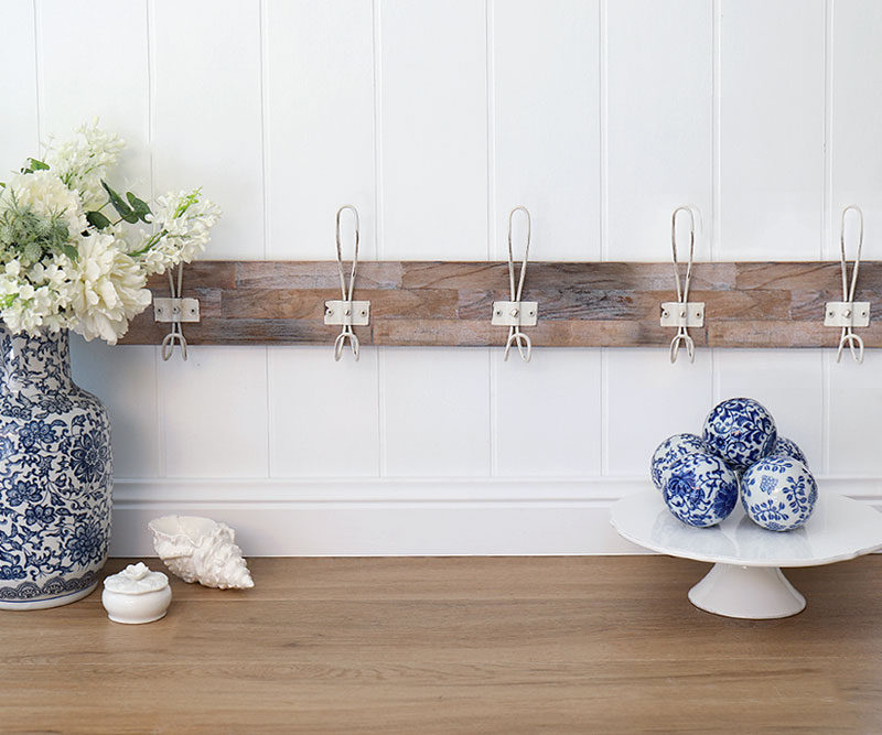 Whitewash 6-Hook Recycled Teak Coat Rack