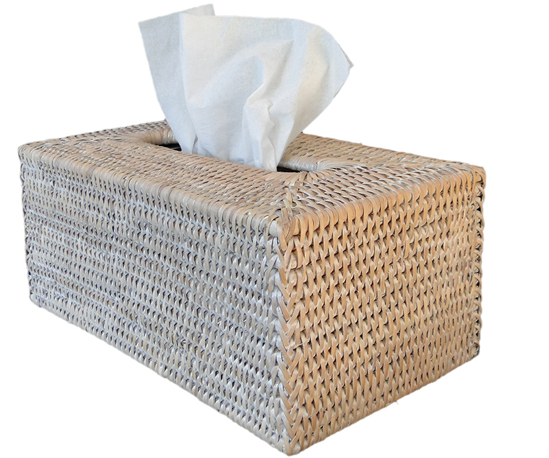 Whitewash Rattan Tissue Box Cover Large