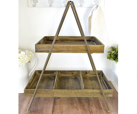 2-Tier Wooden Tray Stand