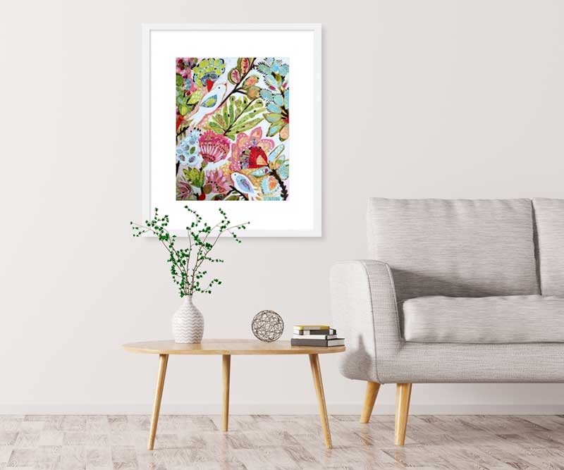 Crimson Paper Birds I Art Print Framed