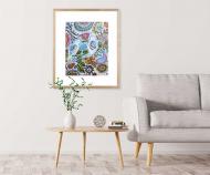 Aqua Paper Birds II Art Print Framed