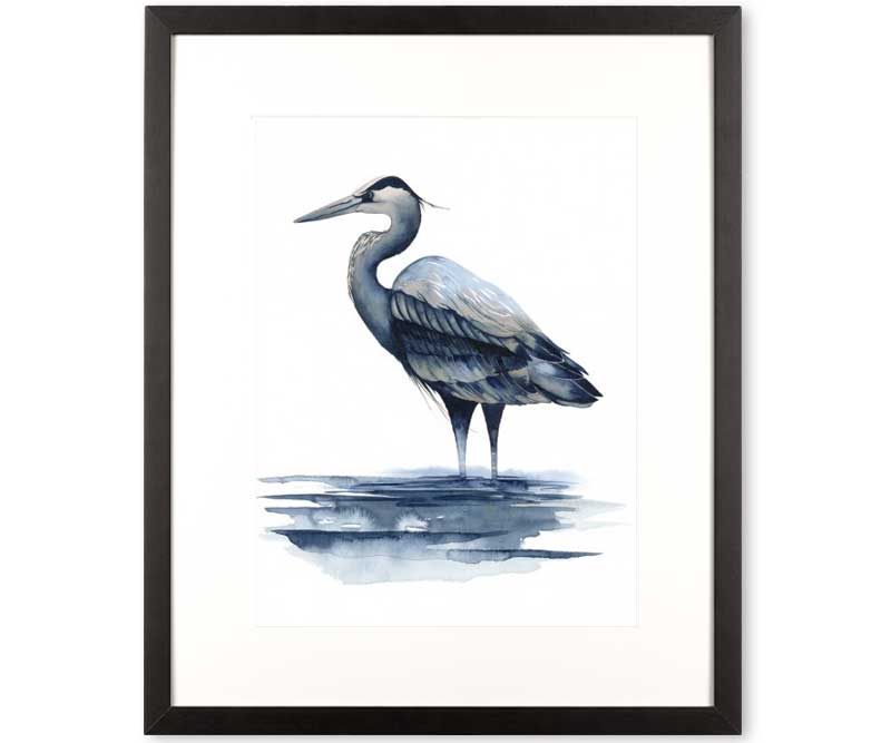 Large Azure Blue Heron I Art Print Framed