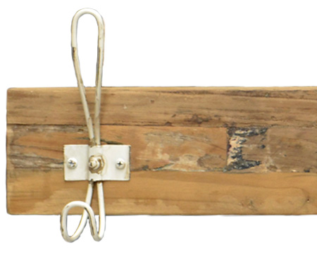 Teak + White Hooks 6-Hook Coat Rack