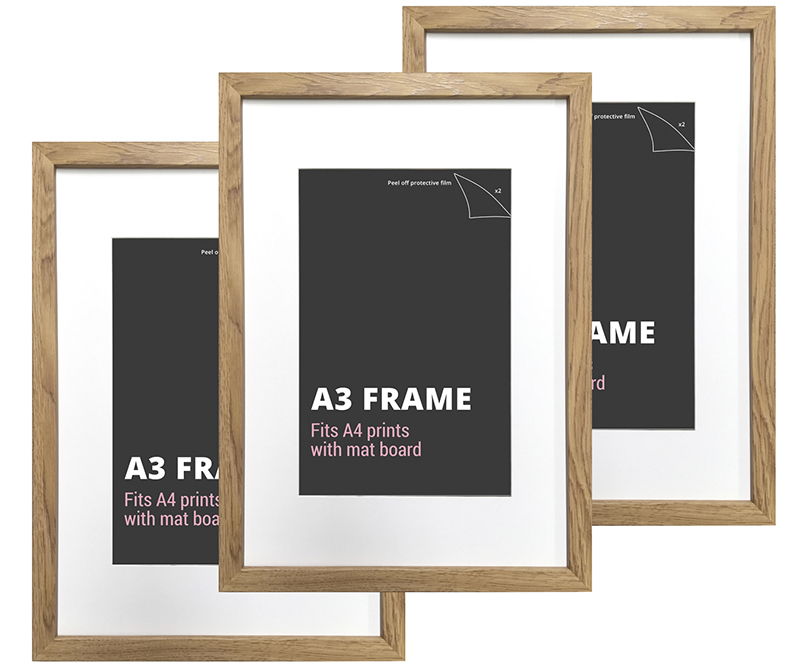 Set 3 A3 American Oak Picture Frames