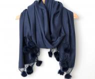 100% Cashmere Scarf Pom Pom - Navy