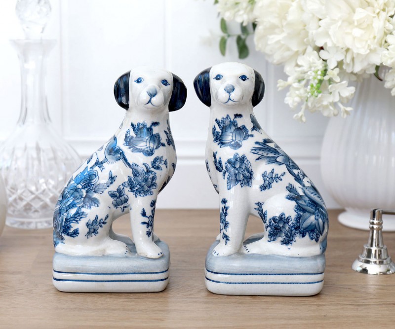 Delft Blue & White Ceramic Dog Bookends Home Decor Online New Arrivals