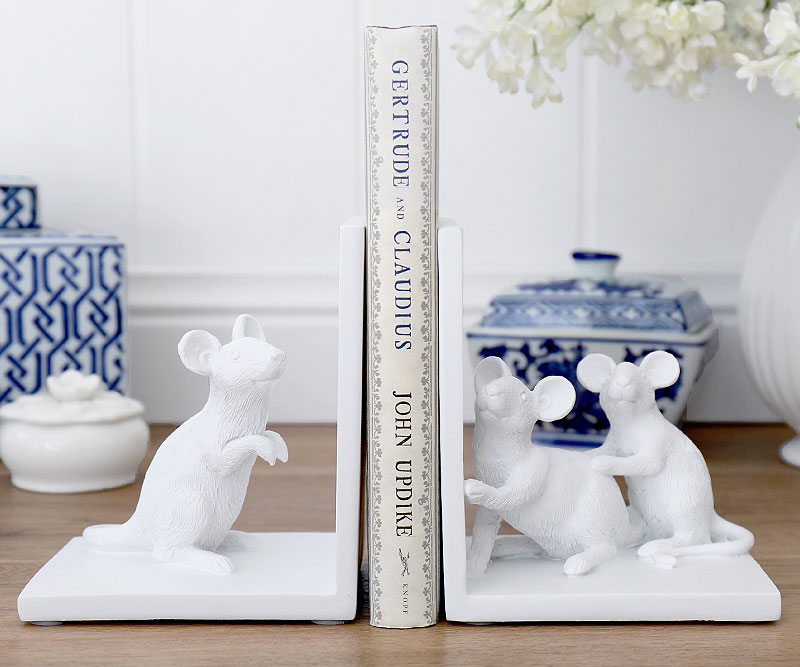 Set 2 White Mouse Bookends