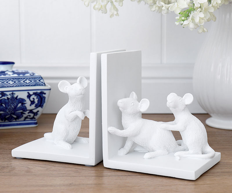 Set 2 White Mouse Bookends