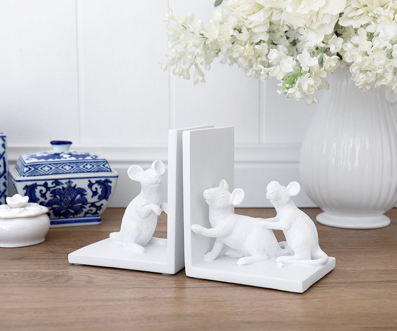 Set 2 White Mouse Bookends