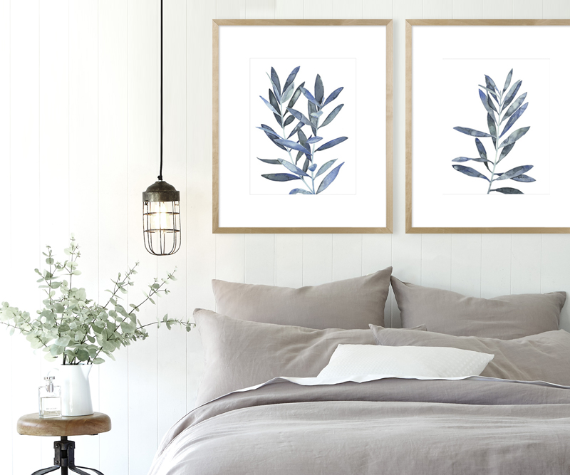 Indigo Leaves III Blue Watercolour Wall Art Framed