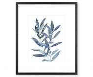 Indigo Leaves III Blue Watercolour Wall Art Framed