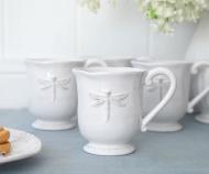 Set 4 Dragonfly Mugs - White French Provincial Mugs