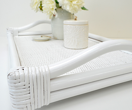 Raffles White Rattan Tray Large