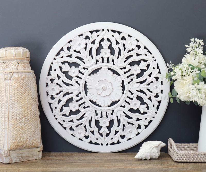 Marbella Round Carved White Wall Decor