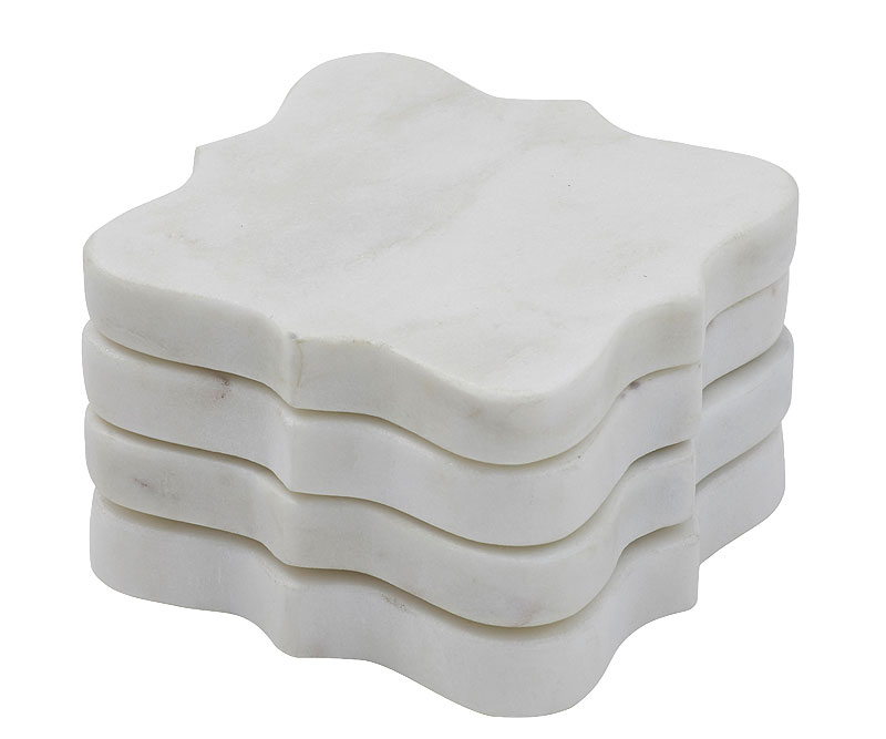 Fleuron Marble Coasters - Set 4 White Marble Coasters