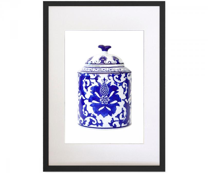 A2 Ginger Jar Print - Cassia Blue & White Framed Print