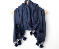 100% Cashmere Scarf Pom Pom - Navy