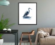 Large Azure Blue Heron II Art Print Framed