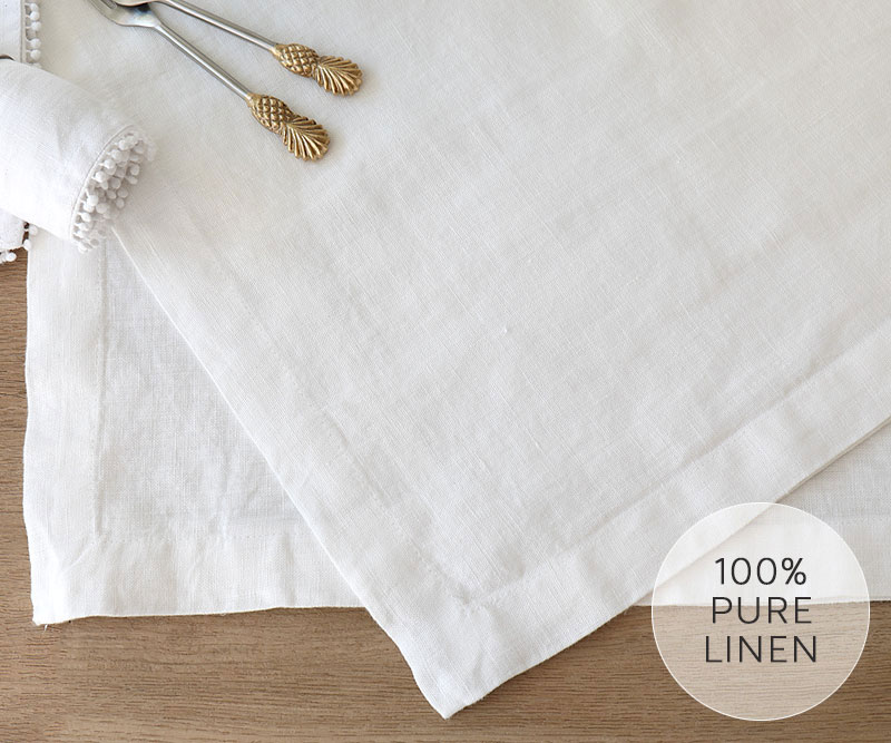 300cm White Linen Tablecloth - 8-10 Seater